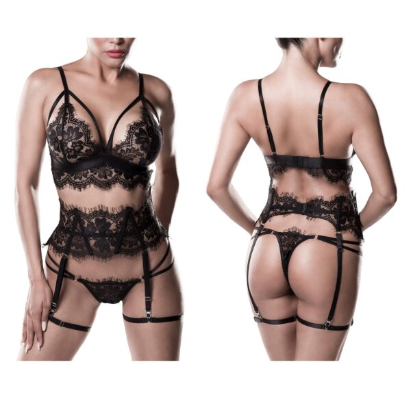 GREY VELVET 3-pcs set (Top, thong, suspender belt) S - 3XL