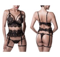 GREY VELVET 3-pcs set (Top, thong, suspender belt) S - 3XL