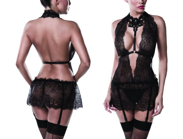 GREY VELVET suspender cami set S - XL