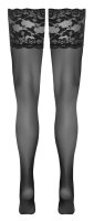 Halterlose Str&uuml;mpfe schwarz mit breitem Spitzenband XS - XL
