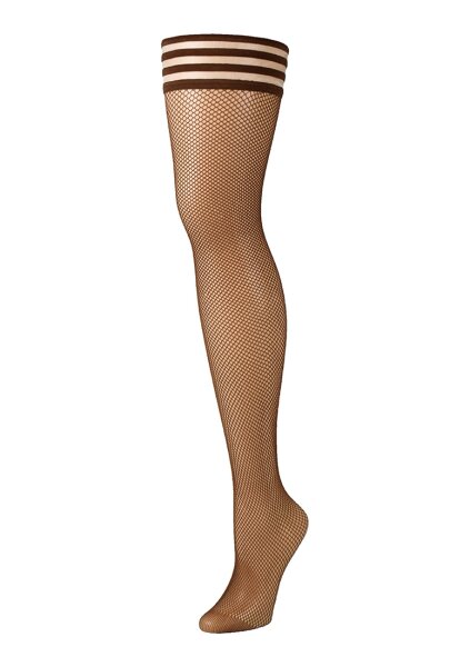 Kixies Andie halterlose Netz-Str&uuml;mpfe braun S - XL