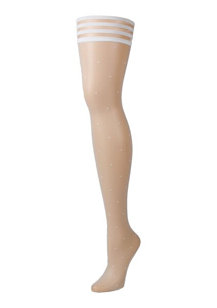 Kixies Brooke Leanne halterlose Str&uuml;mpfe transparent gepunktet wei&szlig; S - XL