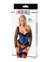 Amorable by Rimba Korsett mit G-String und Str&uuml;mpfen M/L Schwarz/ Blau
