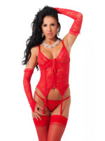 Amorable by Rimba Korsett-Set mit G-String, Handschuhen und Str&uuml;mpfen Rot S/M