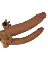 LoveToy Pleasure X Tender Vibrating Double Penis Sleeve + 2" /  5 cm Brown