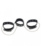 Rimba Hals-Oberschenkelbeinfesseln Kombi mit Ketten Schwarz
