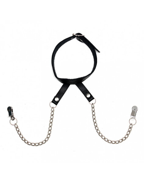 Rimba Halsband mit Brustklammern an Ketten Silber, Schwarz
