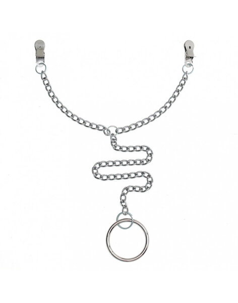 Rimba Brustklammern mit Kette und Cockring Silber &Oslash; 5 cm