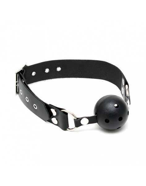 Rimba Ball Gag with Leather Strap Black &Oslash; 4.4 cm
