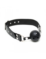 Rimba Ball Gag with Leather Strap Black &Oslash; 4.4 cm