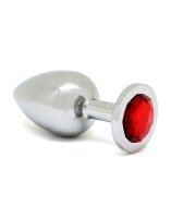 Rimba Analplug mit Kristall Silber Rot &Oslash; 4 cm