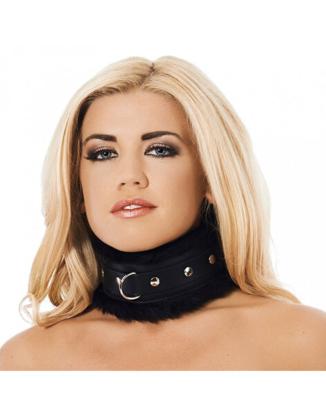 Rimba Gepolstertes Halsband mit Fell Schwarz 47-57 cm