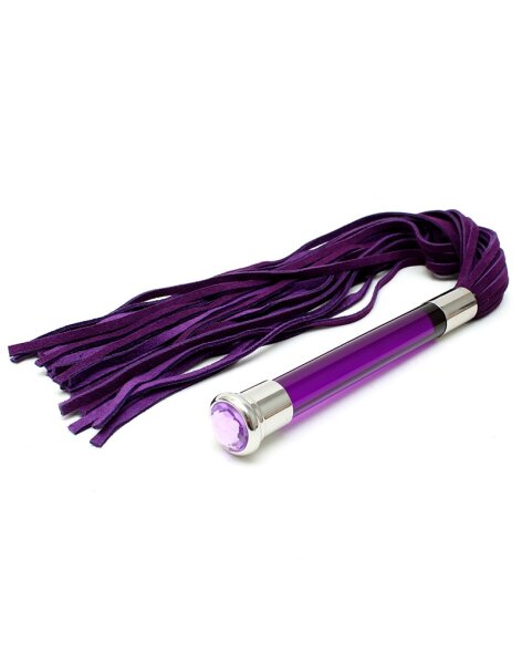 Rimba Suede Flogger with Glass Handle Purple Silver 58 cm