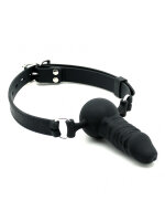 Rimba Latex Play - Mouth Gag with Penis (&Oslash; 40 mm) - Black & Silver