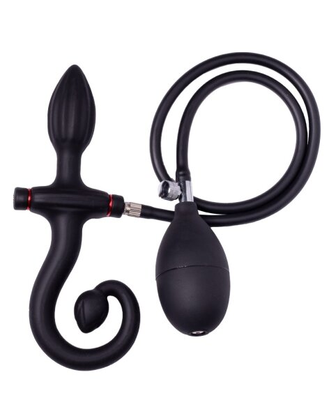 Rimba Latex Play - Inflatable Anal Plug with Handle and Pump - Black