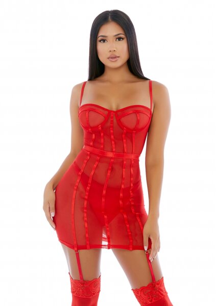 Forplay Sheer Intimacy Mesh Dress Set red S