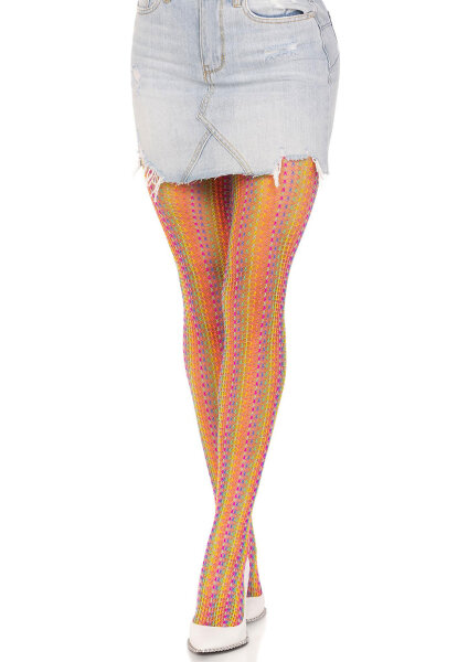 Rainbow crochet net tights O/S multicolor