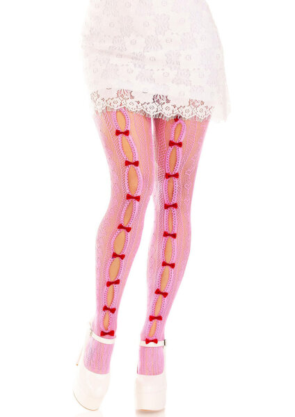 Sweetheart striped net tights O/S pink