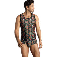 ANAIS Men Power Top with red roses and skulls black S