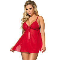 Subblime Babydoll mit Blumenspitze rot S/M - L/XL