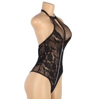 Subblime body with floral lace & zipper black S/M