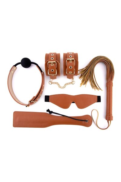 Dream Toys Elite Bdsm Set Cognac Vegan Leather