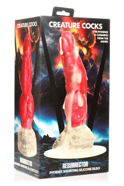 XR Brands Resurrector Phoenix Spritzender Silikon-Dildo Rot Wei&szlig;