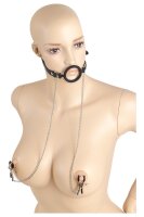 Virgite Nipple Clamps with Ring Gag Model 35 Black Silver 2 Pieces