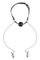 Virgite Nipple Clamps with Ball Gag Model 37 Black Silver 2 Pieces