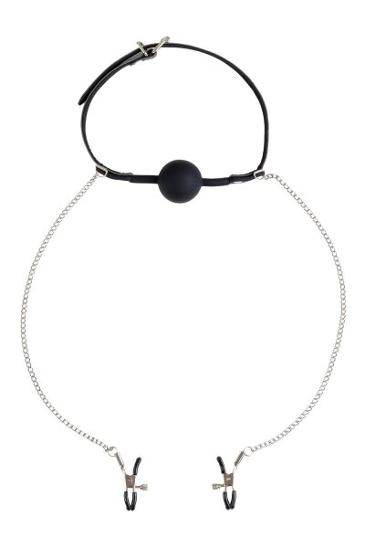 Virgite Nipple Clamps with Ball Gag Model 40 Black Silver 2 Pieces