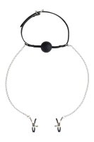 Virgite Nipple Clamps with Ball Gag Model 40 Black Silver 2 Pieces