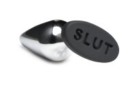XR Brands Metall & Silikon Analplug Silber mit SLUT Basis
