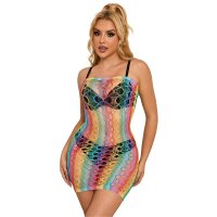 SUBBLIME Rainbow Bare Shoulder Fishnet Bodystocking One Size