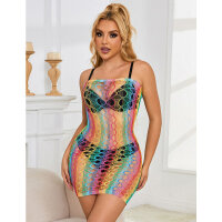 SUBBLIME Rainbow Bare Shoulder Fishnet Bodystocking One Size