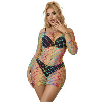 SUBBLIME Rainbow Long Sleeve Fishnet Bodystocking One Size