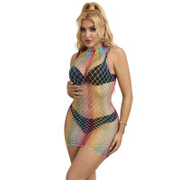 SUBBLIME Rainbow High Neck Sleeveless Fishnet Bodystocking One Size