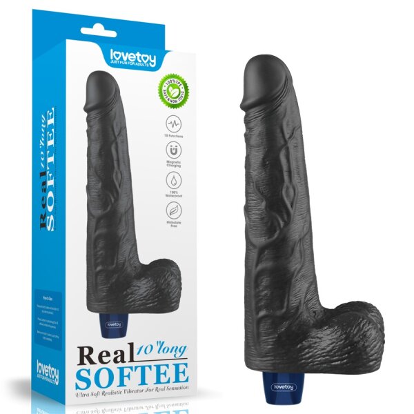 Lovetoy 10" REAL SOFTEE Rechargeable Vibrating Dildo (Black)