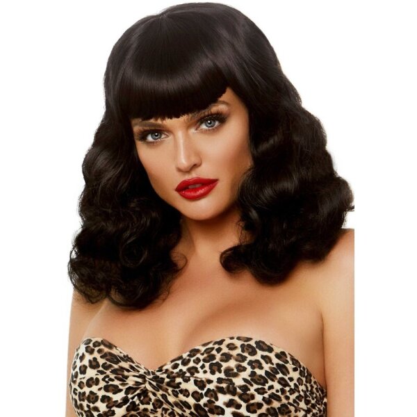 Leg Avenue Curly Retro Wig With Bangs Luminiscent Black
