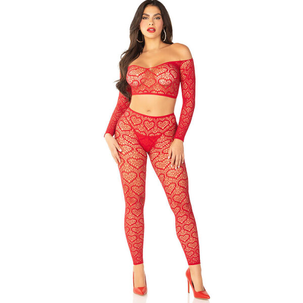Leg Avenue Crop Top + Stockings Red One Size