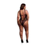 Le D&eacute;sir Wireless Lace Bodysuit with Adjustable Sliders - Plus Size - Black