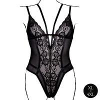 Le D&eacute;sir Wireless Lace Bodysuit with Adjustable Sliders - Plus Size - Black