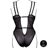 Le D&eacute;sir Wireless Lace Bodysuit with Adjustable Sliders - Plus Size - Black