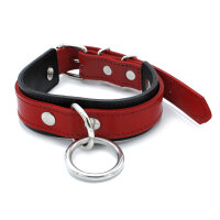 Kiotos Leather Collar with O-Ring Black Red