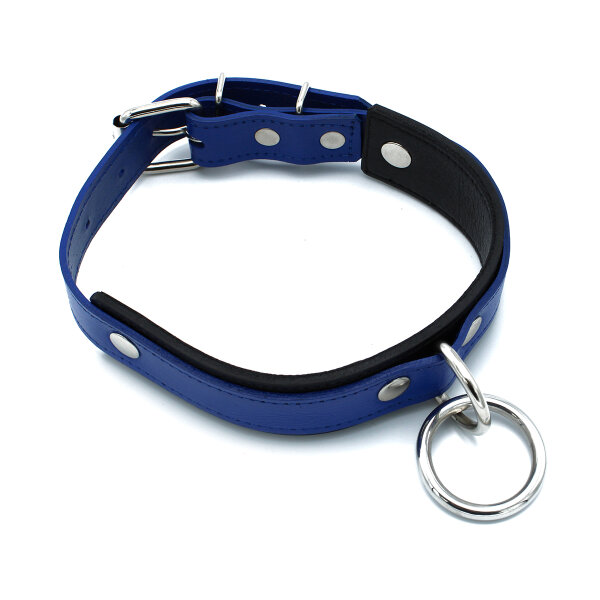 Kiotos Leather Collar with O-Ring Black Blue