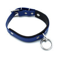 Kiotos Leather Collar with O-Ring Black Blue
