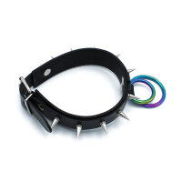 Kiotos Leather Collar with Spikes and Double O-Ring Black