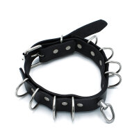 Kiotos Lederhalsband mit Multi D-Ringen Schwarz