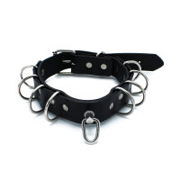 Kiotos Lederhalsband mit Multi D-Ringen Schwarz