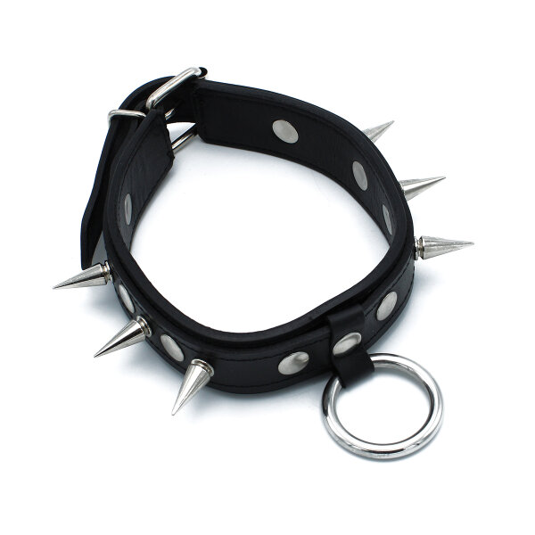 Kiotos Lederhalsband mit Spikes und O-Ring Schwarz