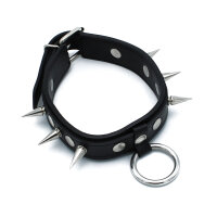 Kiotos Lederhalsband mit Spikes und O-Ring Schwarz